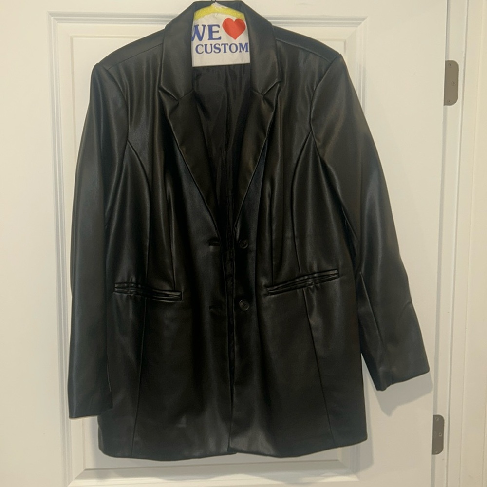 Faux leather suit jacket